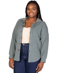 Plus Size Ribbed Button Up Long Sleeve Collared Shirt Jacket