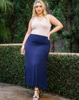 Womens Comfortable Fit Elastic Waist Plus Size Maxi Skirt