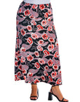 Black and Red Floral Plus Size Maxi Skirt