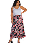 Black and Red Floral Plus Size Maxi Skirt