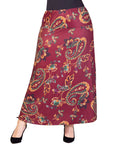 Plus Size Wine Print Elastic Waist A Line Maxi Skirt