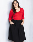 Classic Plus Size Knee Length Black Skirt With Pockets