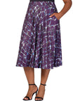 Plus Size Purple Print Elastic Waist Pocket Midi Skirt