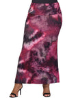 Plus Size Pink Tie Dye Fold over Waist Maxi Skirt