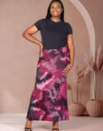 Plus Size Pink Tie Dye Fold over Waist Maxi Skirt
