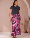 Plus Size Pink Tie Dye Fold over Waist Maxi Skirt
