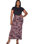 Plus Size Paisley Print Fold Over Waist Maxi Skirt