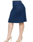 A Line Elastic Waist Knee Length Plus size Skirt