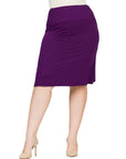 A Line Elastic Waist Knee Length Plus size Skirt