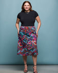 24seven Comfort Apparel Plus Size Brown Paisley Print Comfortable Elastic Waist Knee Length Skirt