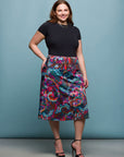 24seven Comfort Apparel Plus Size Brown Paisley Print Comfortable Elastic Waist Knee Length Skirt