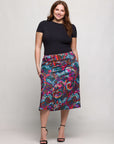 24seven Comfort Apparel Plus Size Brown Paisley Print Comfortable Elastic Waist Knee Length Skirt