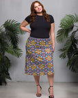 24seven Comfort Apparel Plus Size Bright Floral Print Comfortable Elastic Waist Knee Length Skirt