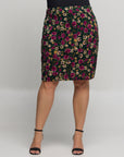 24seven Comfort Apparel Plus Size Floral Print Knee Length Pencil Skirt
