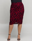 24seven Comfort Apparel Plus Size Burgundy Print Ruched Knee Length Skirt