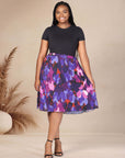 Plus Size Multicolor Accordion Pleated Elastic Waistband Party Midi Skirt