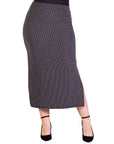 Plus Size Ribbed Knit Side Slit Elastic Waist Maxi Skirt