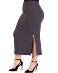 Plus Size Ribbed Knit Side Slit Elastic Waist Maxi Skirt