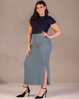 Plus Size Ribbed Knit Side Slit Elastic Waist Maxi Skirt