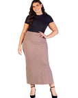 Plus Size Ribbed Knit Side Slit Elastic Waist Maxi Skirt