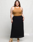 24seven Comfort Apparel Plus Size Elastic Waist A Line Maxi Skirt