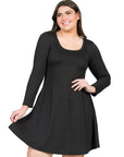 Classic Long Sleeve Plus Size Flared Mini Dress