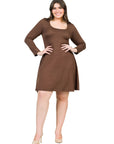 Classic Long Sleeve Plus Size Flared Mini Dress