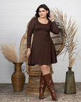 Classic Long Sleeve Plus Size Flared Mini Dress