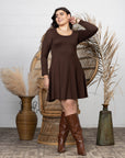 Classic Long Sleeve Plus Size Flared Mini Dress