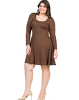 Classic Long Sleeve Plus Size Flared Mini Dress