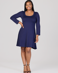 Classic Long Sleeve Plus Size Flared Mini Dress