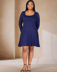 Classic Long Sleeve Plus Size Flared Mini Dress