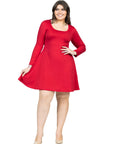 Classic Long Sleeve Plus Size Flared Mini Dress