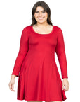 Classic Long Sleeve Plus Size Flared Mini Dress