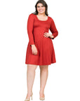 Classic Long Sleeve Plus Size Flared Mini Dress