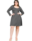 Classic Long Sleeve Plus Size Flared Mini Dress