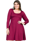 Classic Long Sleeve Plus Size Flared Mini Dress