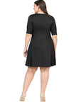 Elbow Sleeve Plus Size Knee Length Dress
