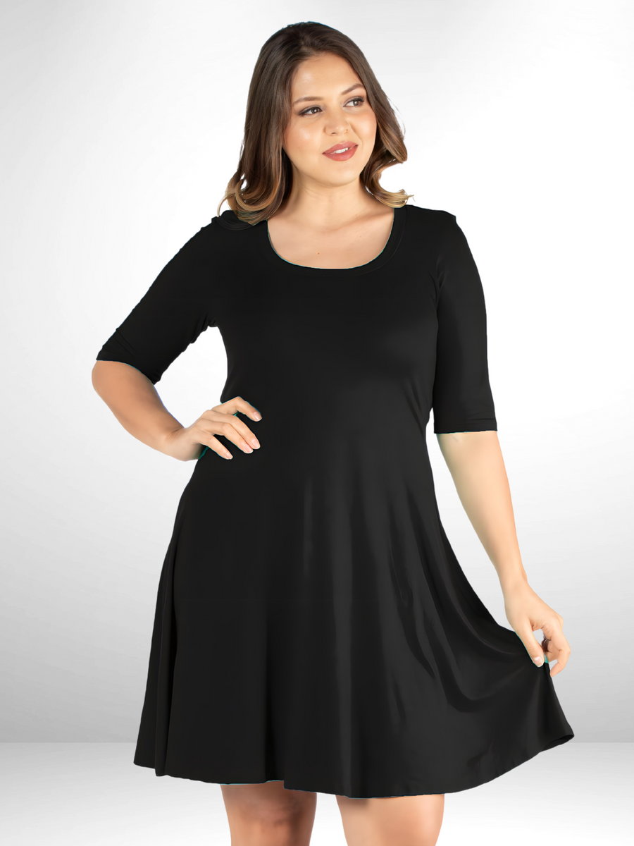 Elbow Sleeve Plus Size Knee Length Dress 24seven Comfort Apparel