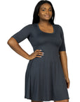 Elbow Sleeve Plus Size Knee Length Dress