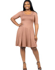 Elbow Sleeve Plus Size Knee Length Dress