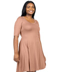 Elbow Sleeve Plus Size Knee Length Dress