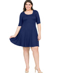 Elbow Sleeve Plus Size Knee Length Dress