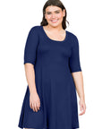 Elbow Sleeve Plus Size Knee Length Dress