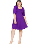 Elbow Sleeve Plus Size Knee Length Dress