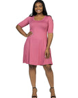 Elbow Sleeve Plus Size Knee Length Dress