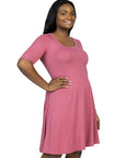 Elbow Sleeve Plus Size Knee Length Dress