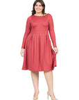 Long Sleeve Fit and Flare Plus Size Midi Dress