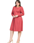 Long Sleeve Fit and Flare Plus Size Midi Dress
