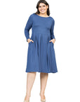 Long Sleeve Fit and Flare Plus Size Midi Dress